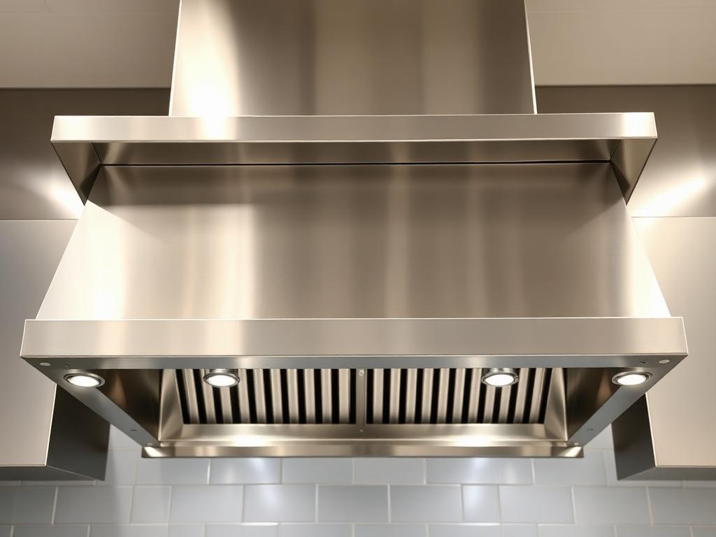 Polished commercial kitchen hood after cleaning